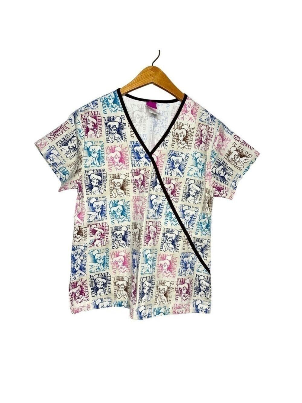 Disney Women’s Tinklebell Scrub Top Short Sleeve Size XS